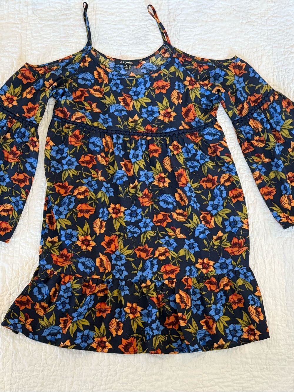 J.O.A. Navy Cold-Shoulder Floral Tiered Dress - Picture 3 of 8